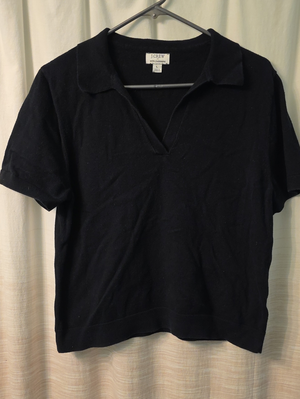 J. Crew Factory Black Short-Sleeve Polo V-Neck Knit Top